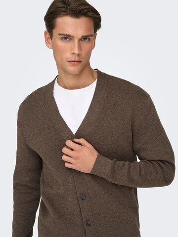Only & Sons Knit Cardigan 'ONSTing' in Brown