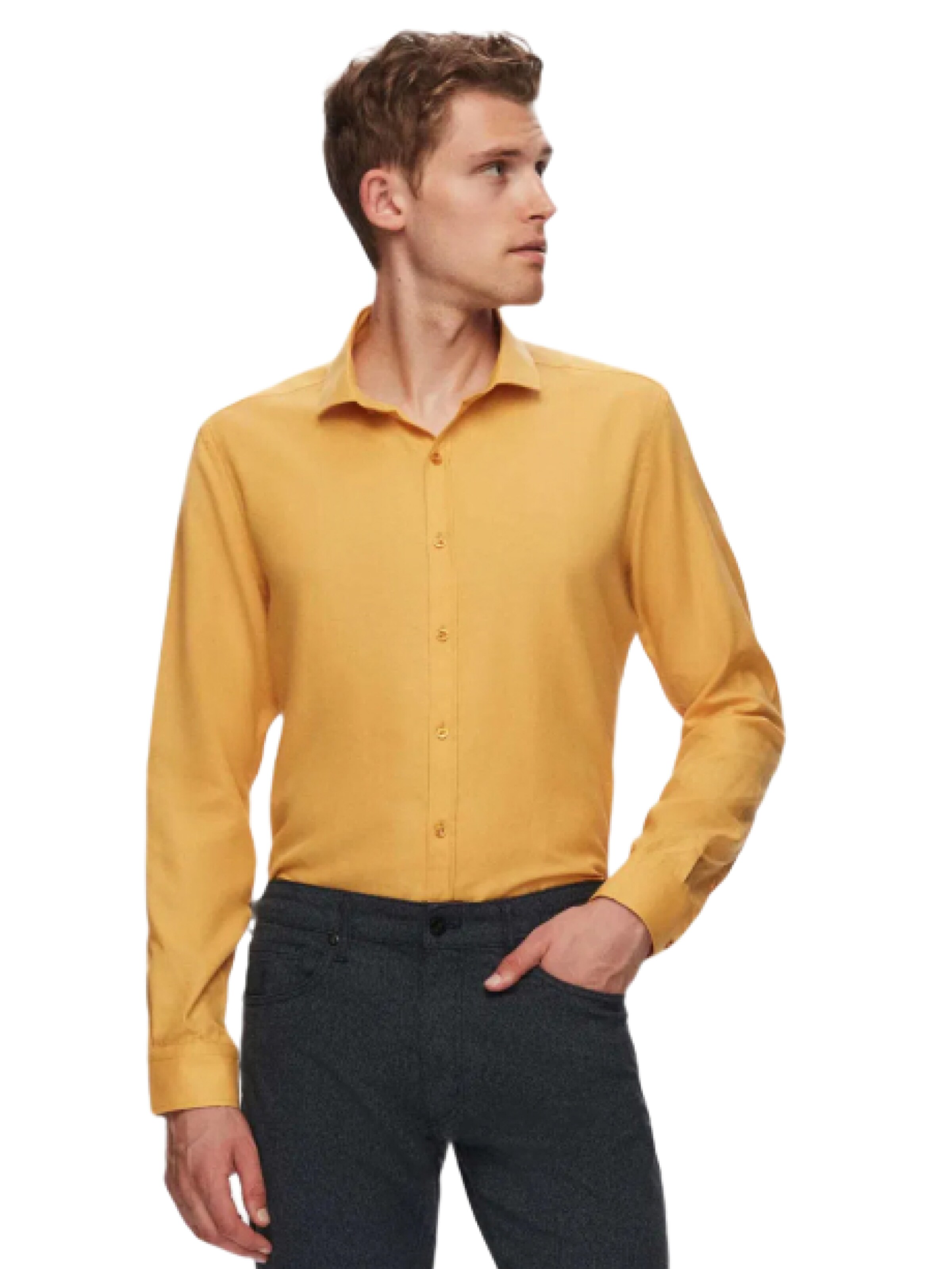 D’S Damat Slim fit Zakelijk overhemd in Geel: voorkant