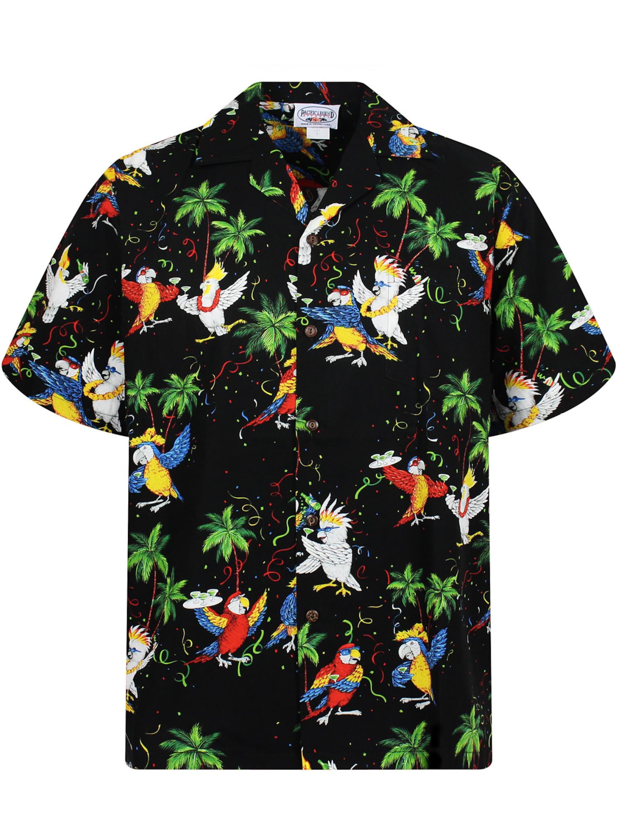 Pacific Legend Regular fit Button Up Shirt 'Party Papageien' in Black: front