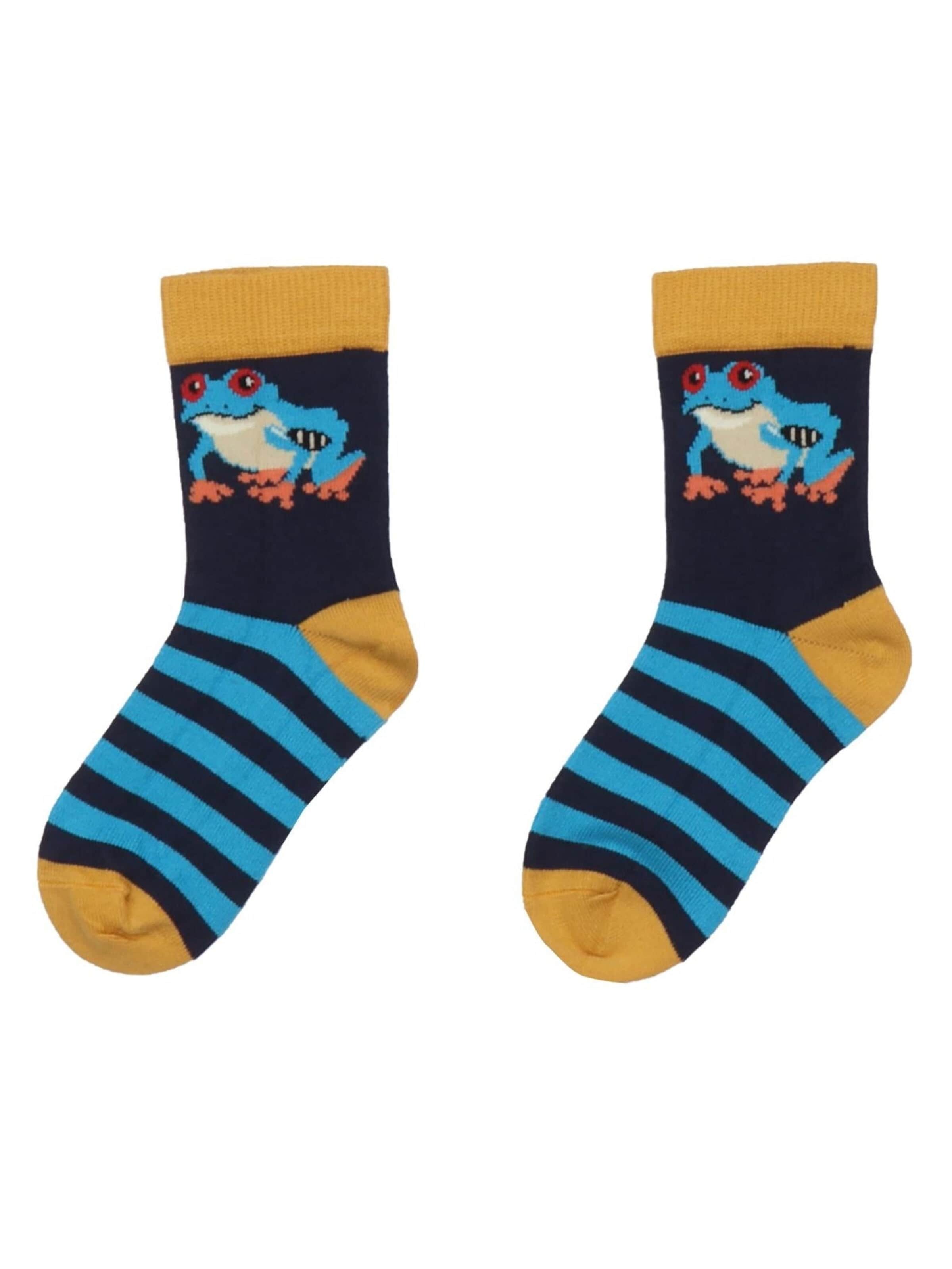 Walkiddy Socken 'Walkiddy - Red Eyed tree Frogs Socks'‌‌‌ in Grün: Vorderseite