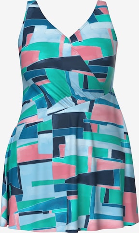 Ulla Popken Triangle Swimsuit dress in Blue: front