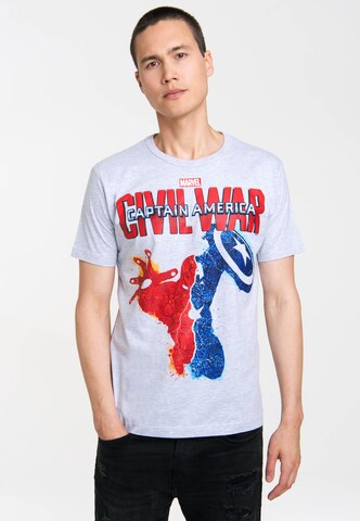 LOGOSHIRT Shirt 'Captain America' in Grey: front