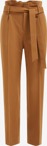 WE Fashion Tapered Pleated Pants in Brown: front