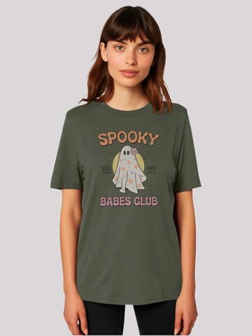 F4NT4STIC Shirt 'Retro Halloween Spooky Babes Club' in Groen: voorkant