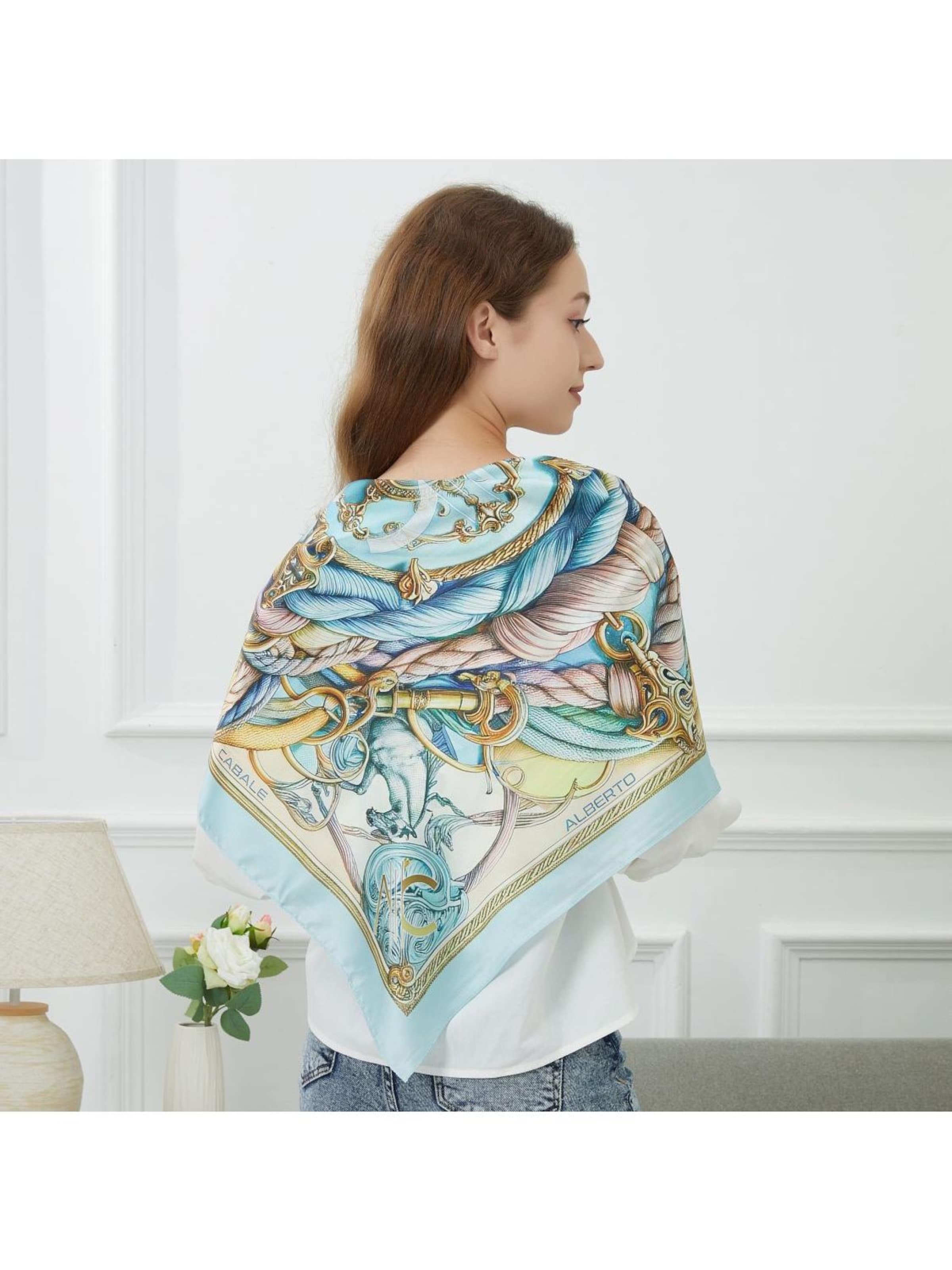 alberto cabale - Chal 'Grand carré de soie Spring Rope Zoé' en azul