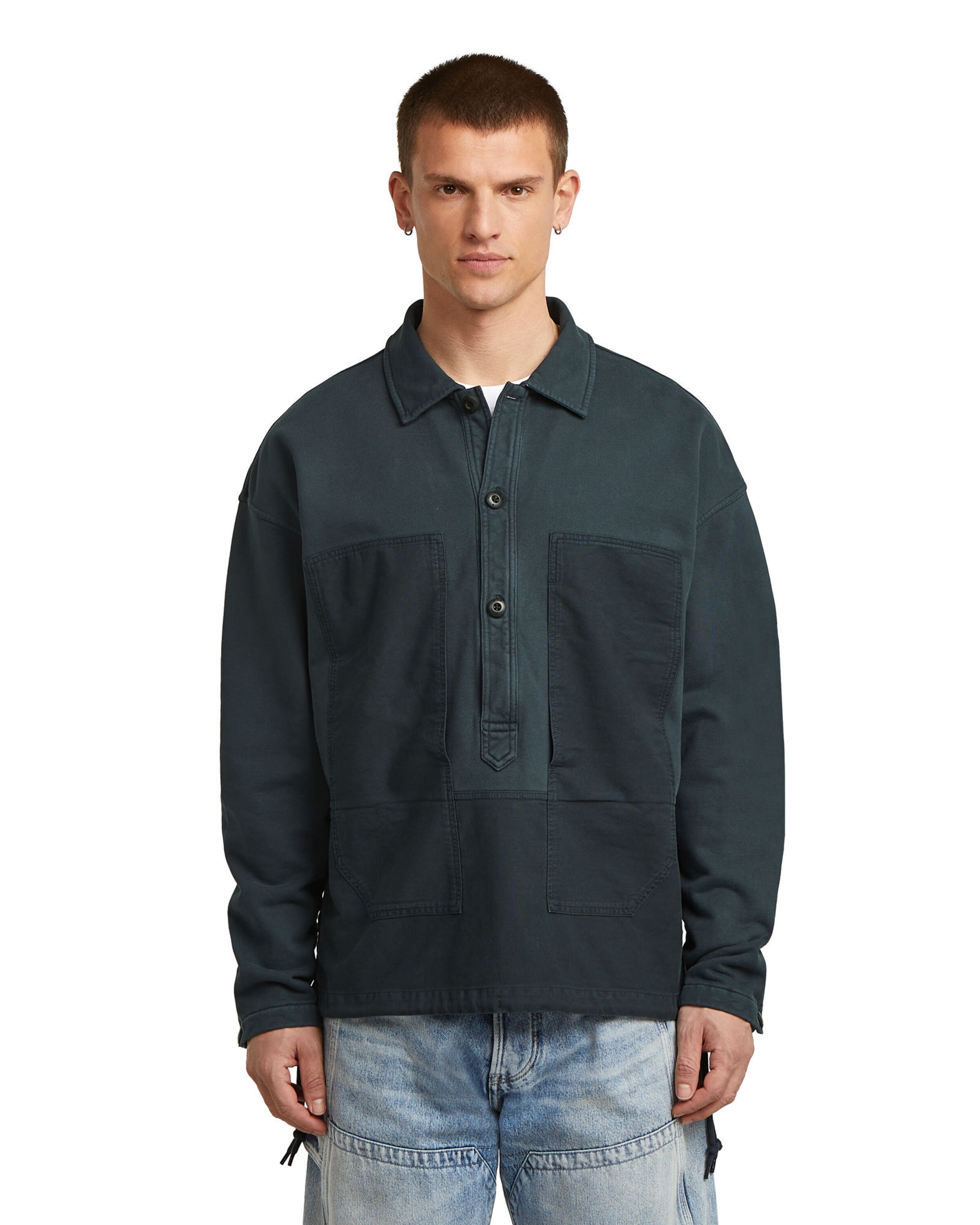 G-STAR Sweatshirt 'Washed Fabric Mix' in Blue: front