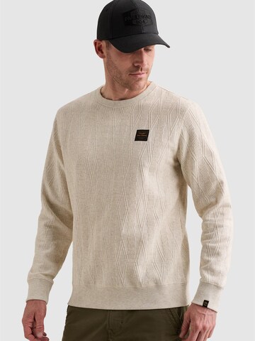 PME Legend Sweatshirt 'Sweatshirt with allover jacquard pattern and badge' in Wit: voorkant