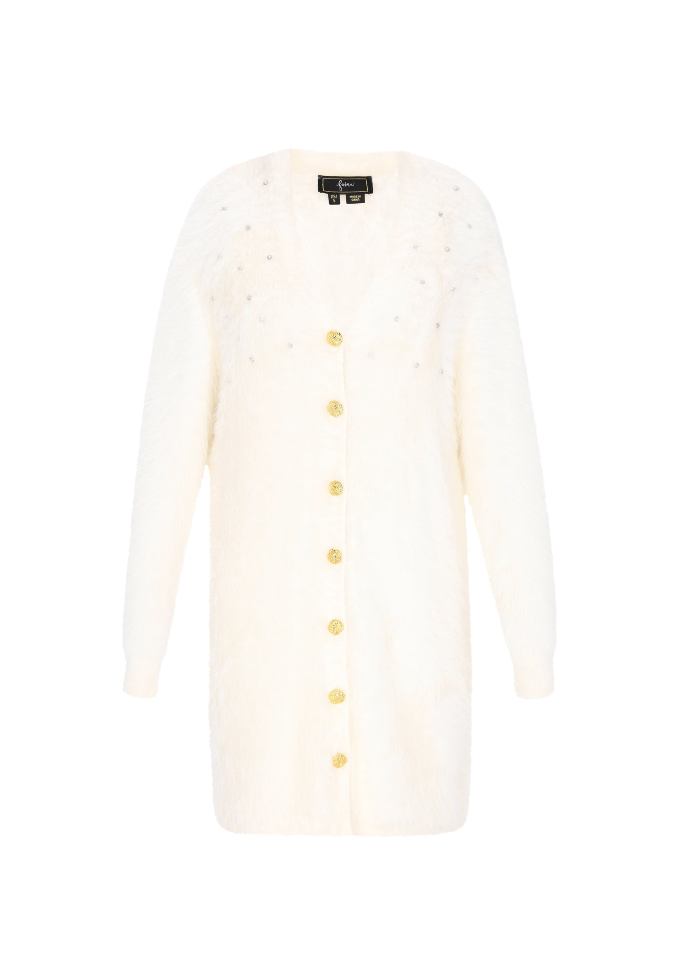 faina Πλεκτό παλτό 'Fashion Look' σε λευκό: μπροστά