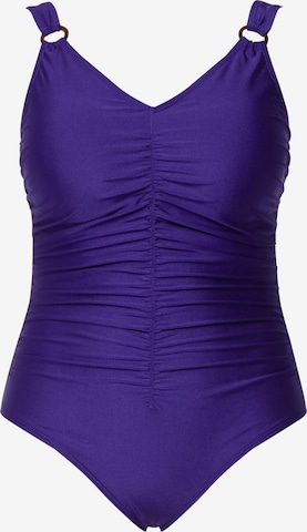 Ulla Popken Bralette Swimsuit in Purple: front