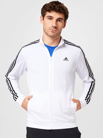 ADIDAS SPORTSWEAR Sportovní bunda 'Essentials Warm-Up 3-Stripes' – bílá: přední strana