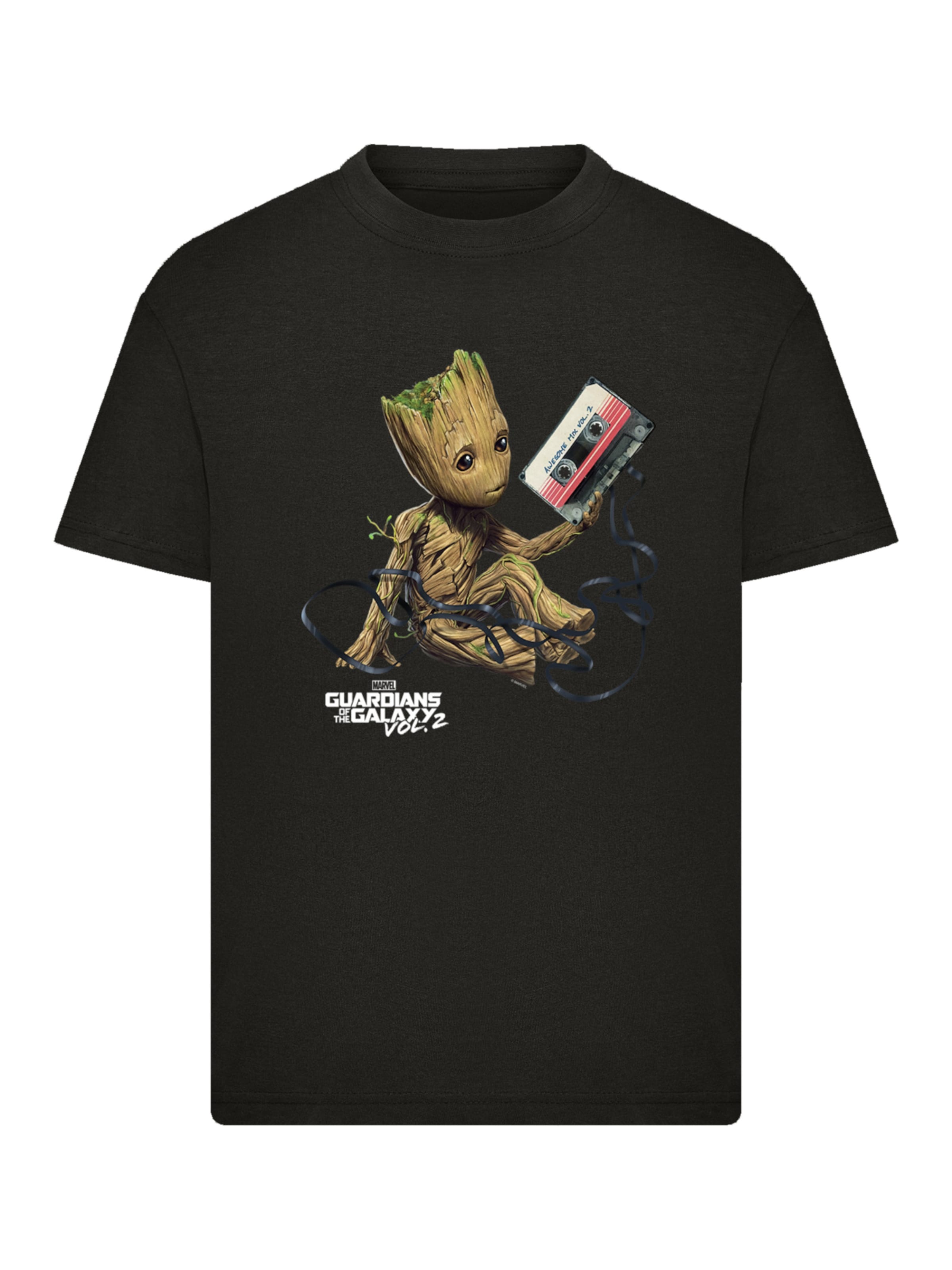 F4NT4STIC Shirt 'Marvel Guardians Of The Galaxy Vol2 Groot Tape' in Zwart: voorkant