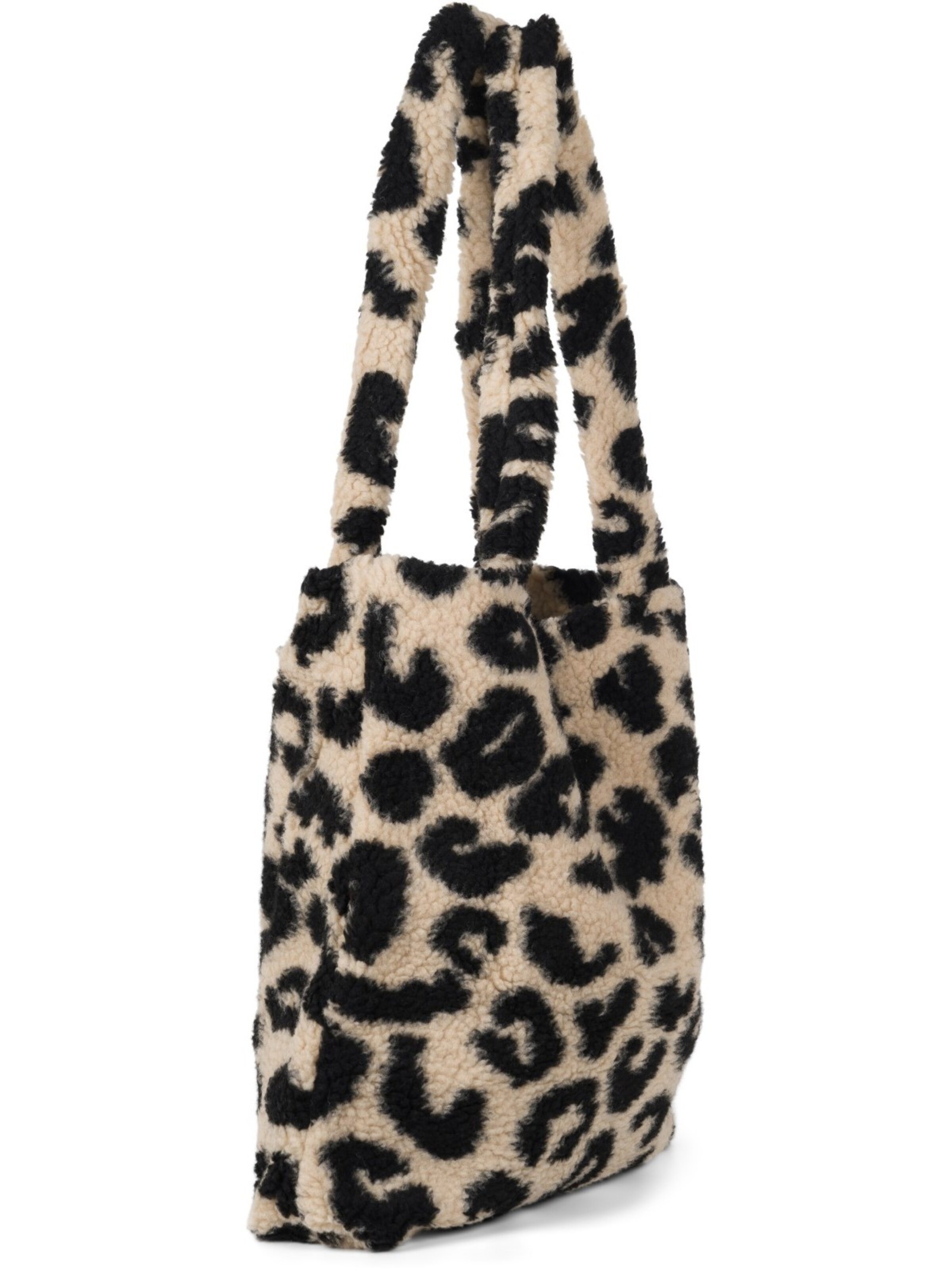 styleBREAKER Shoulder bag 'Leo Shopper Teddyfell Optik' in Beige