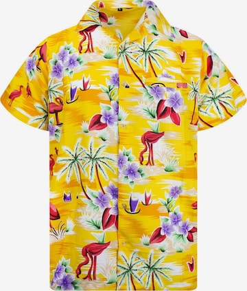King Kameha Shirt 'Flamingos' in Gelb: Vorderseite