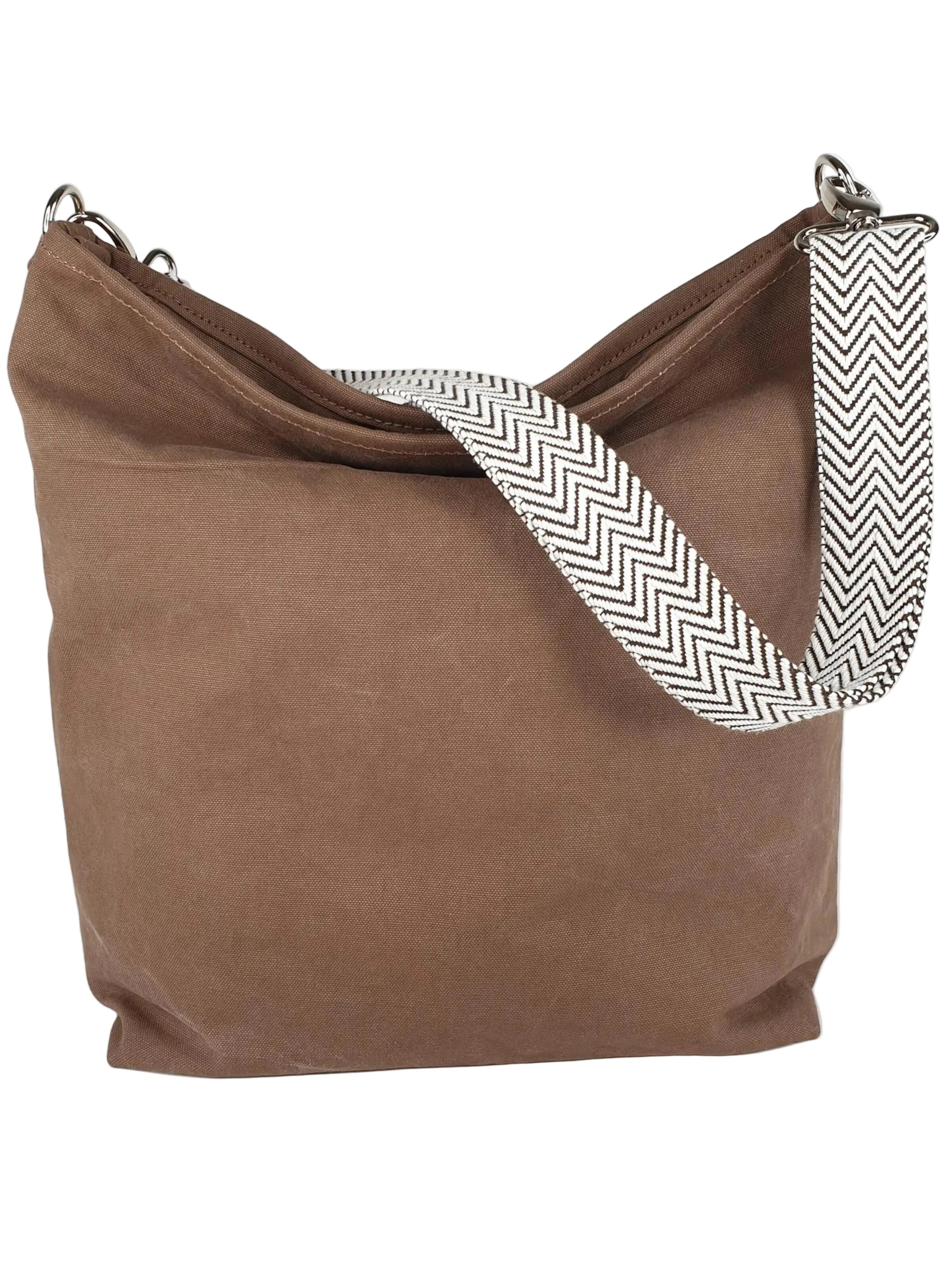 SANUMI Crossbody Bag 'Canvas Hobobag' in Brown