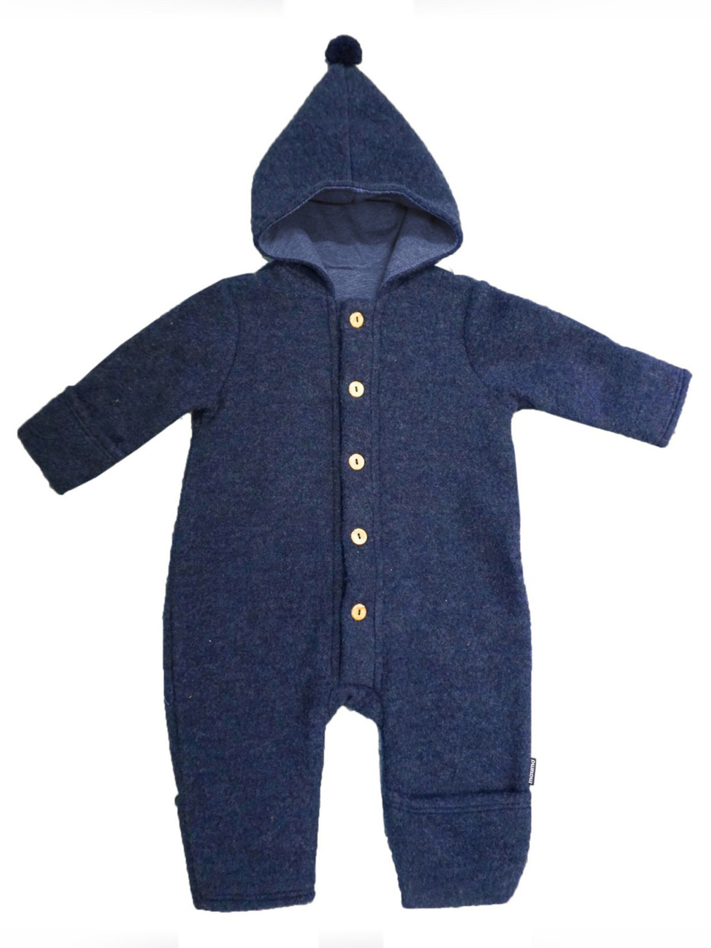 MAXIMO Dungarees 'GOTS BABY-Overall, Wollfleece Jerseyfutter, Knöpfe, Pompon' in Blue: front