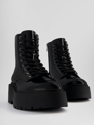 Bershka Lace-Up Ankle Boots in Black