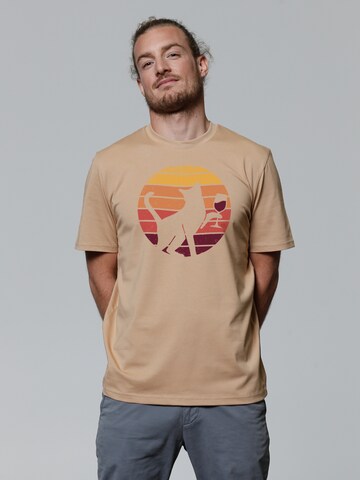 Watapparel T-Shirt ' Sunset Katze & Rotwein ' in Beige: Vorderseite