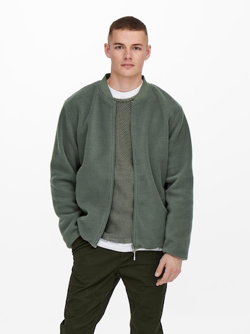 Only & Sons Fleece Jacket 'Sawyer' in Green: front