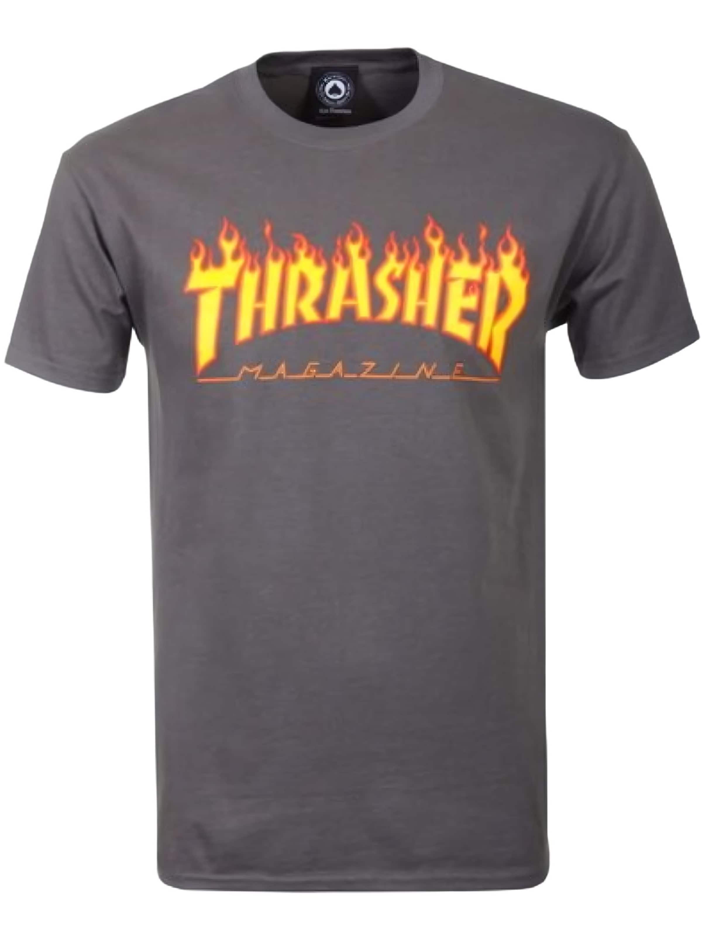 THRASHER Shirt 'FLAME'‌‌‌ in Grau: Vorderseite