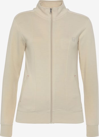 LASCANA ACTIVE Athletic Zip-Up Hoodie in Beige: front