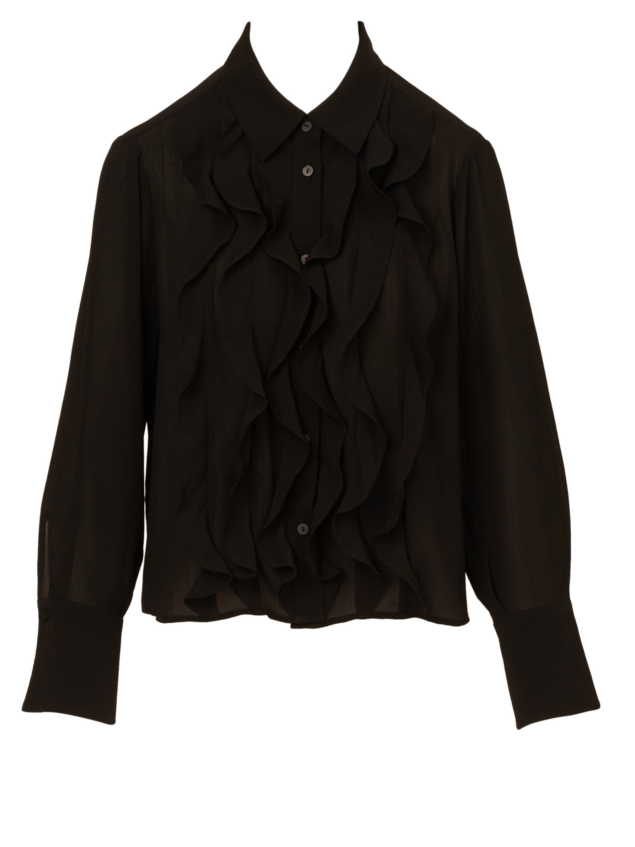 Adrianna Papell Langarmbluse 'Long Sleeve Sheer Ruffle Front Blouse' in Schwarz: Vorderseite