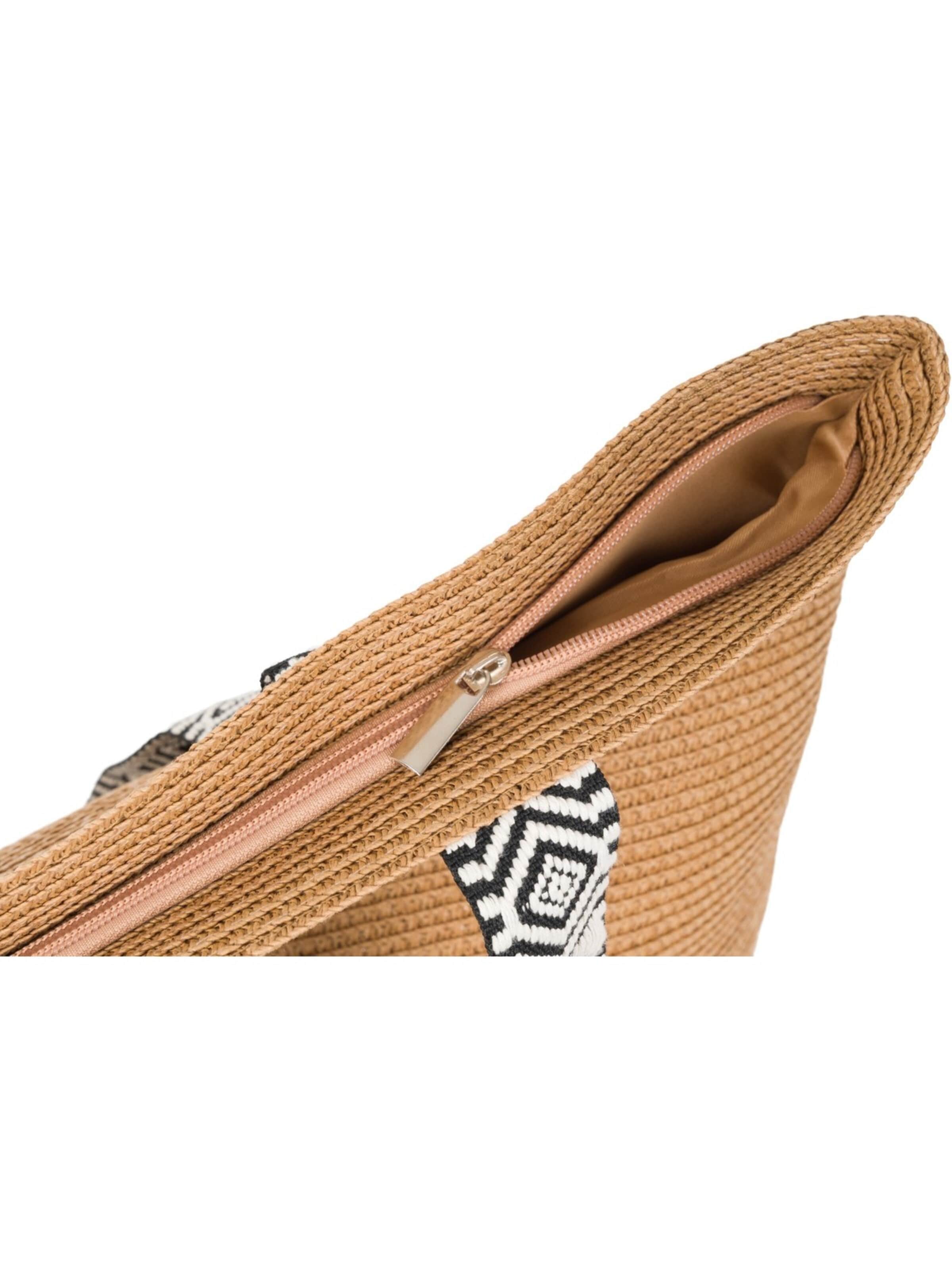styleBREAKER Strandtasche 'Papierstroh Strandtasche Azteken Muster'‌‌‌‌ in Braun