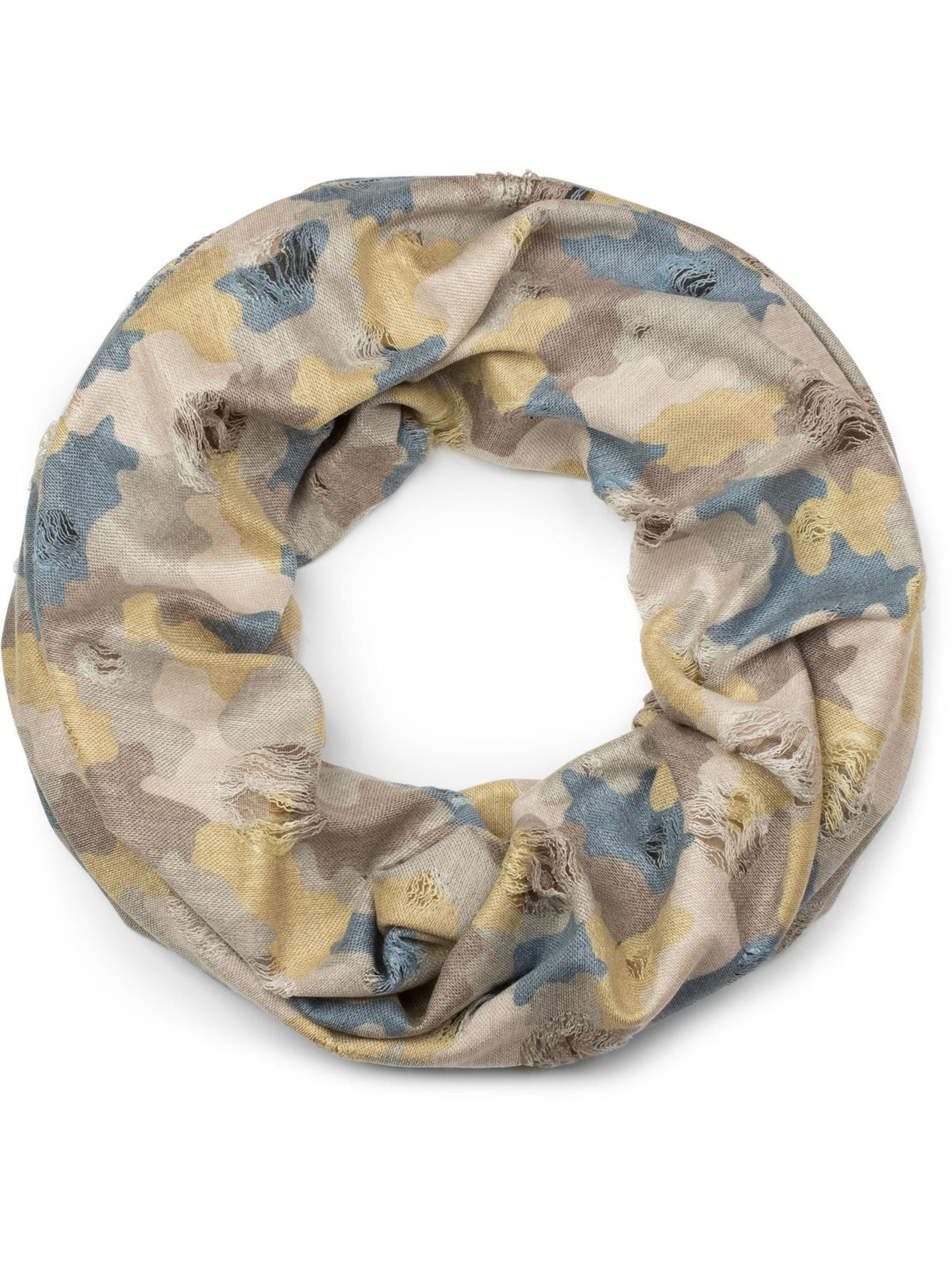 styleBREAKER Schlauchschal 'Destroyed Loop mit Camouflage Muster'‌‌‌‌‌‌ in Gelb: Vorderseite