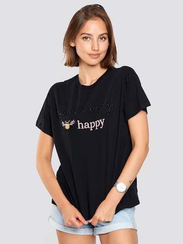 FRESHLIONS Shirt ' Happy ' in Zwart: voorkant