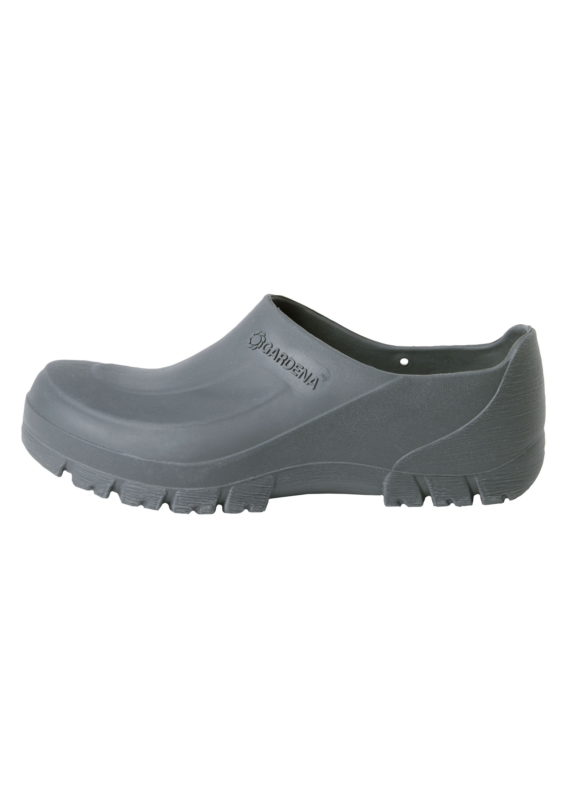 Gardena Clogs in Grau: Vorderseite