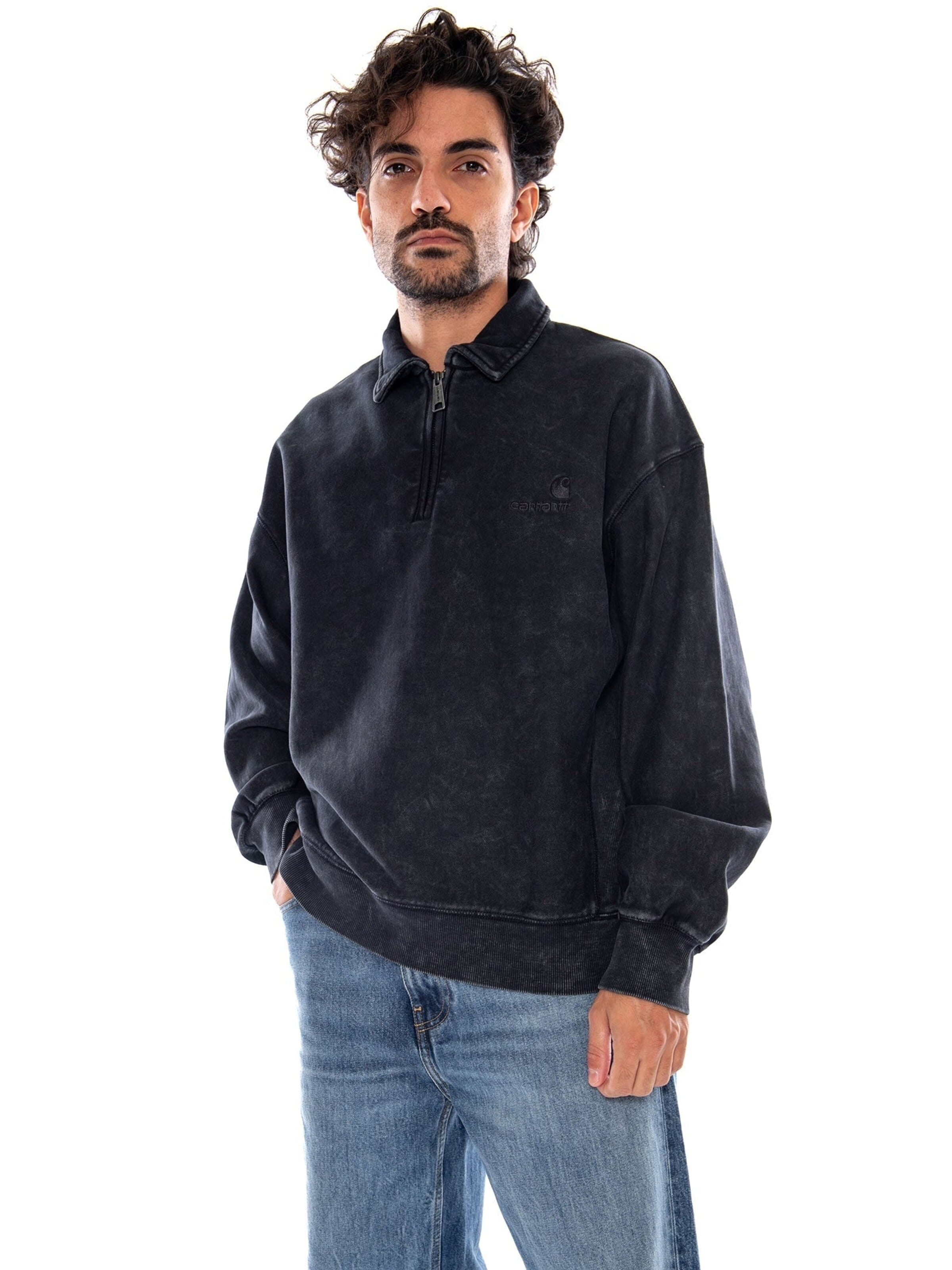 Felpa 'LAMBERT POLO SWEAT BLACK MOON WASH' di Carhartt WIP in grigio: frontale