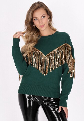 Pull-over faina en vert : devant