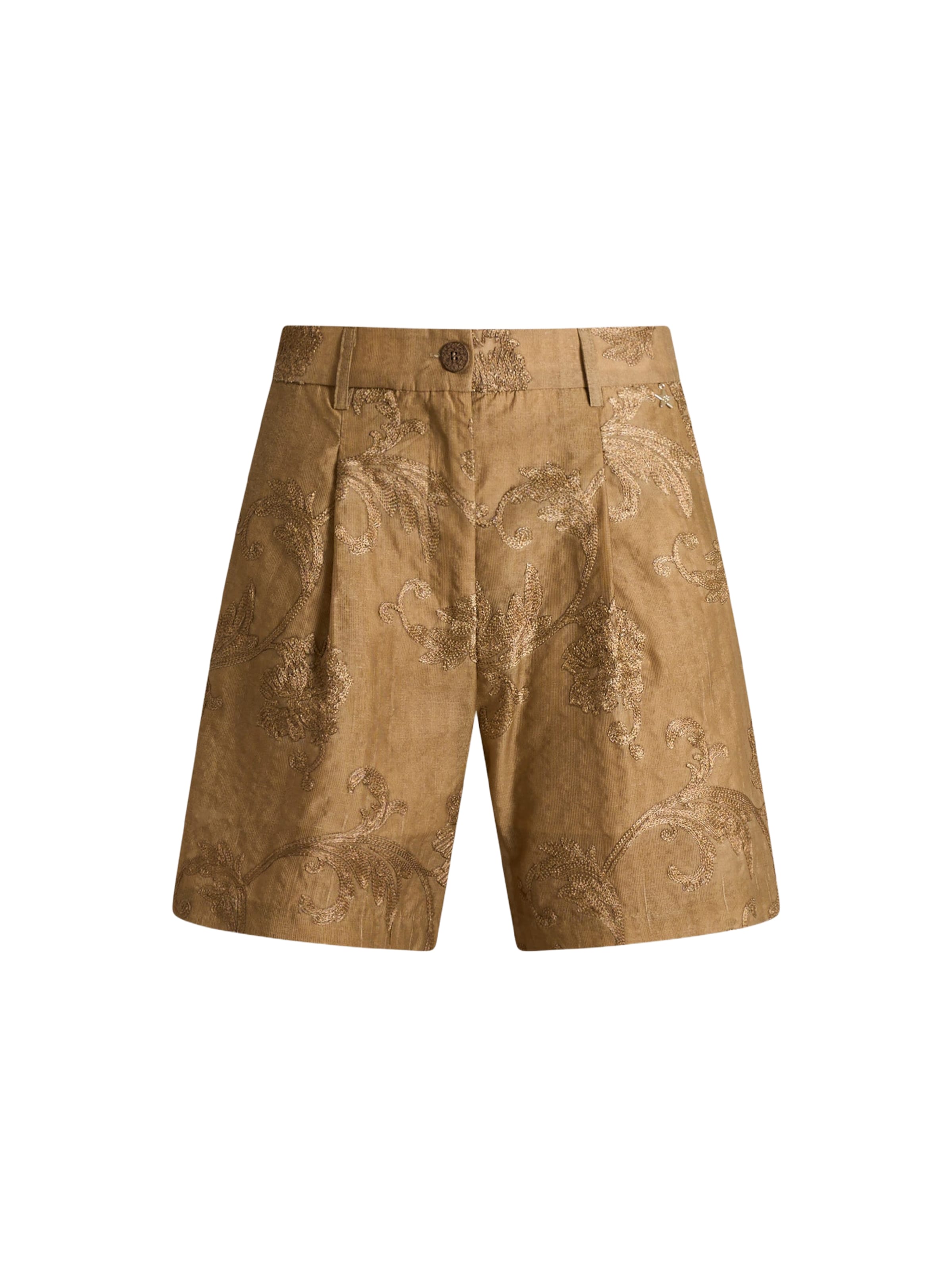 SOUVENIR Wide leg Pleat-Front Pants 'Damascato' in Bronze: front