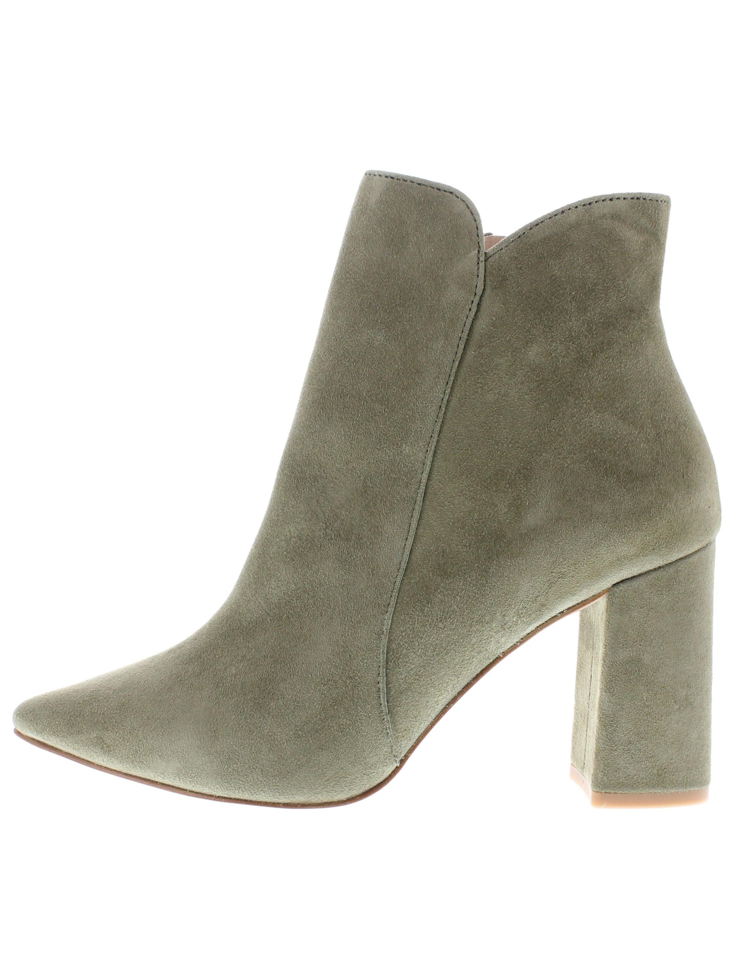 XAVER LUIS Schuhmanufaktur Booties 'VERO - Spitze Stiefelette mit Blockabsatz' in Green: front
