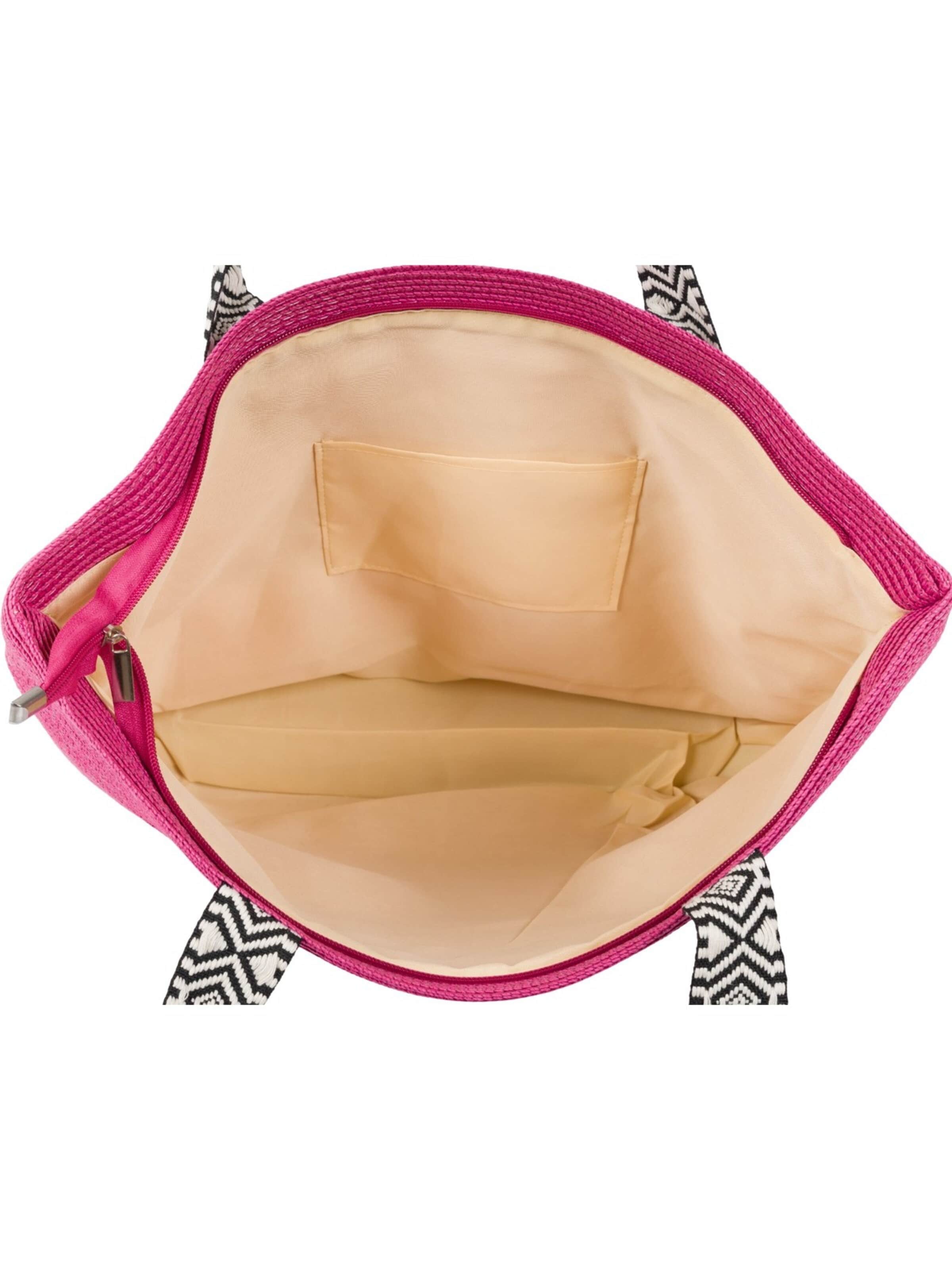 styleBREAKER Strandtasche 'Papierstroh Strandtasche Azteken Muster'‌‌‌‌‌‌‌‌ in Pink