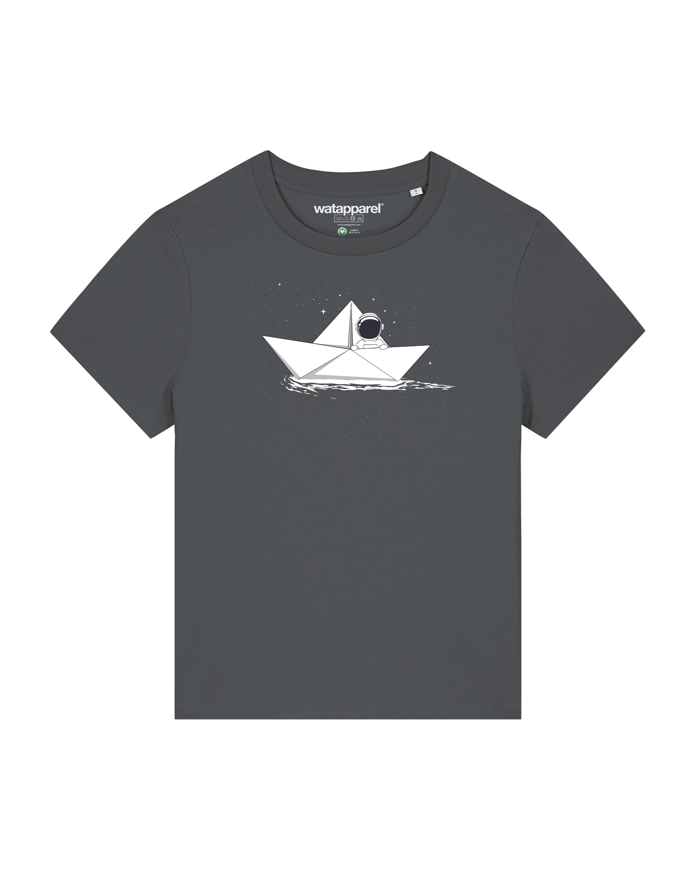 Watapparel Shirt ' Astronaut in paper boat ' in Grey: front