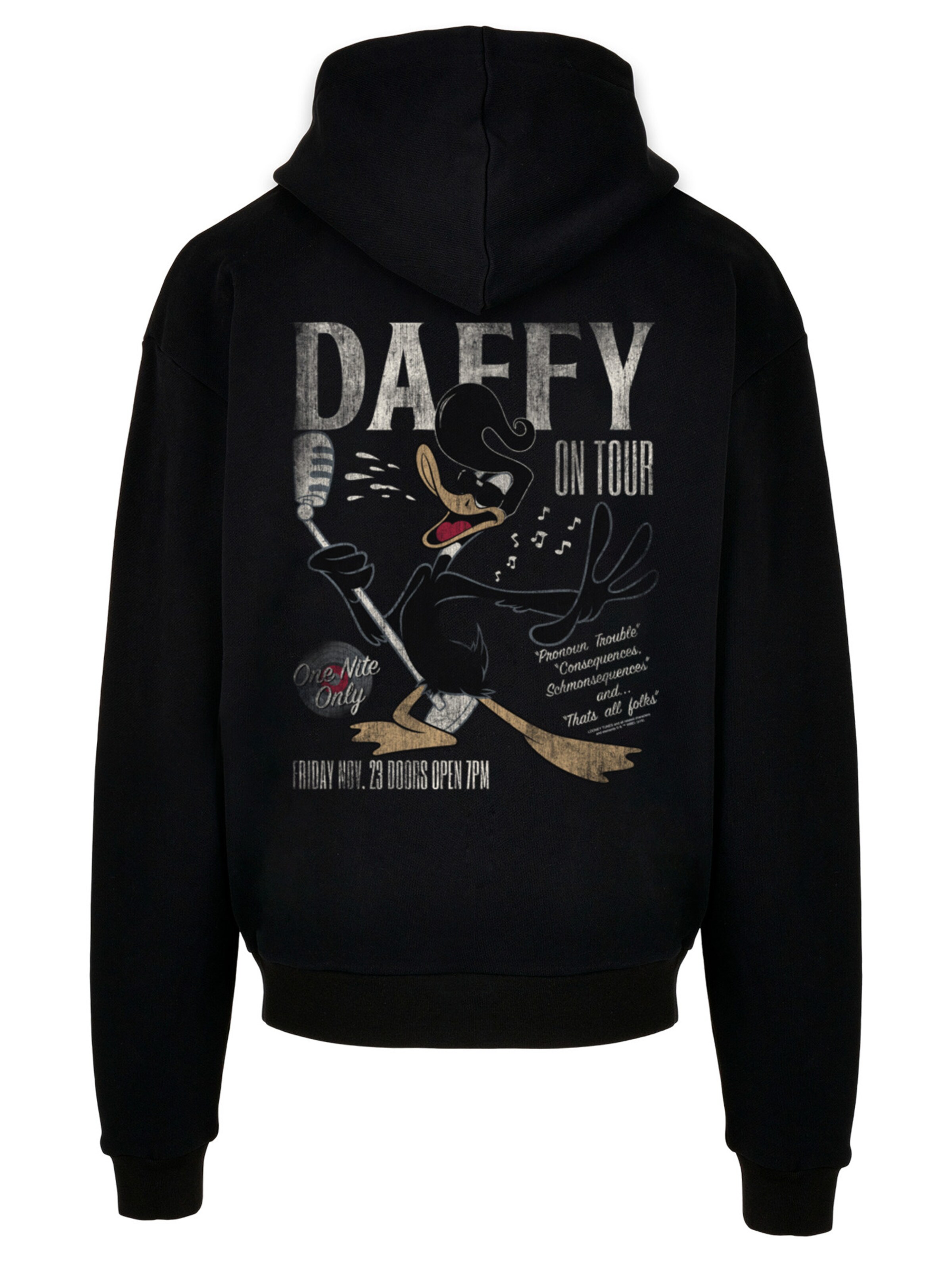 F4NT4STIC Sweatshirt 'Looney Tunes Daffy Duck Concert' in Zwart: voorkant