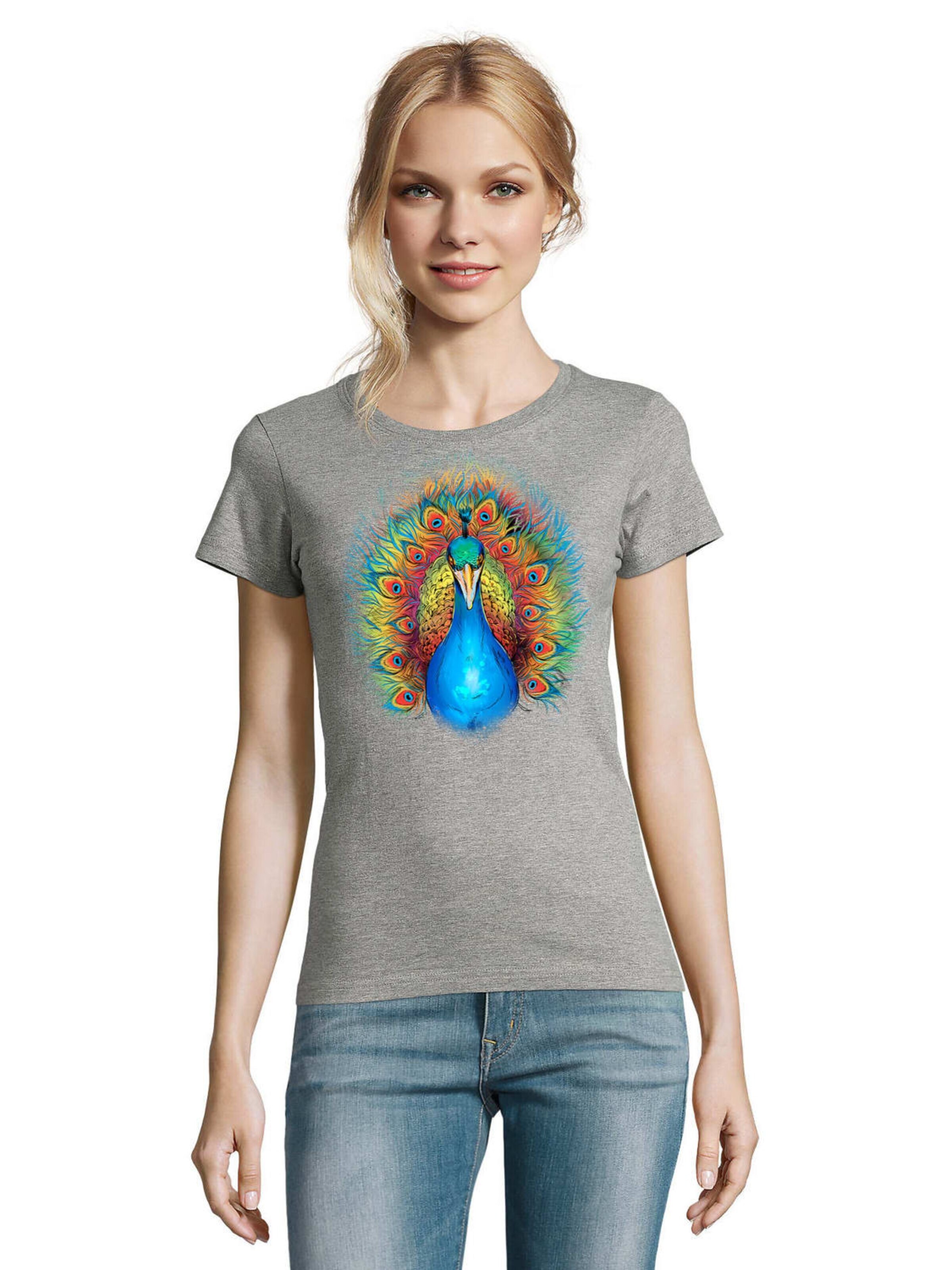 Blondie & Brownie Shirt 'BlauerPfau'‌‌‌‌‌‌‌‌ in Grau: Vorderseite