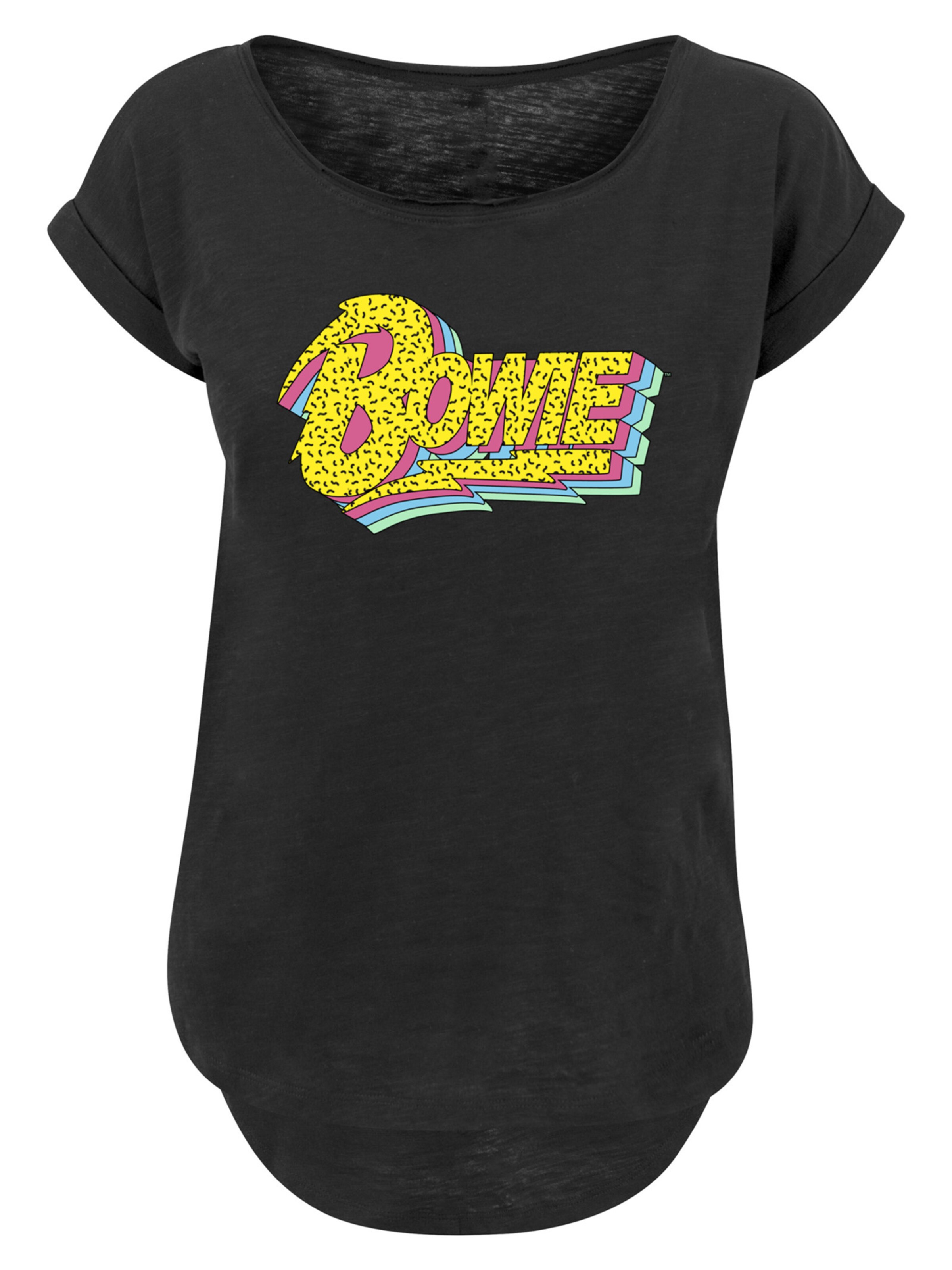F4NT4STIC Shirt 'David Bowie Moonlight 90s Logo' in Zwart: voorkant