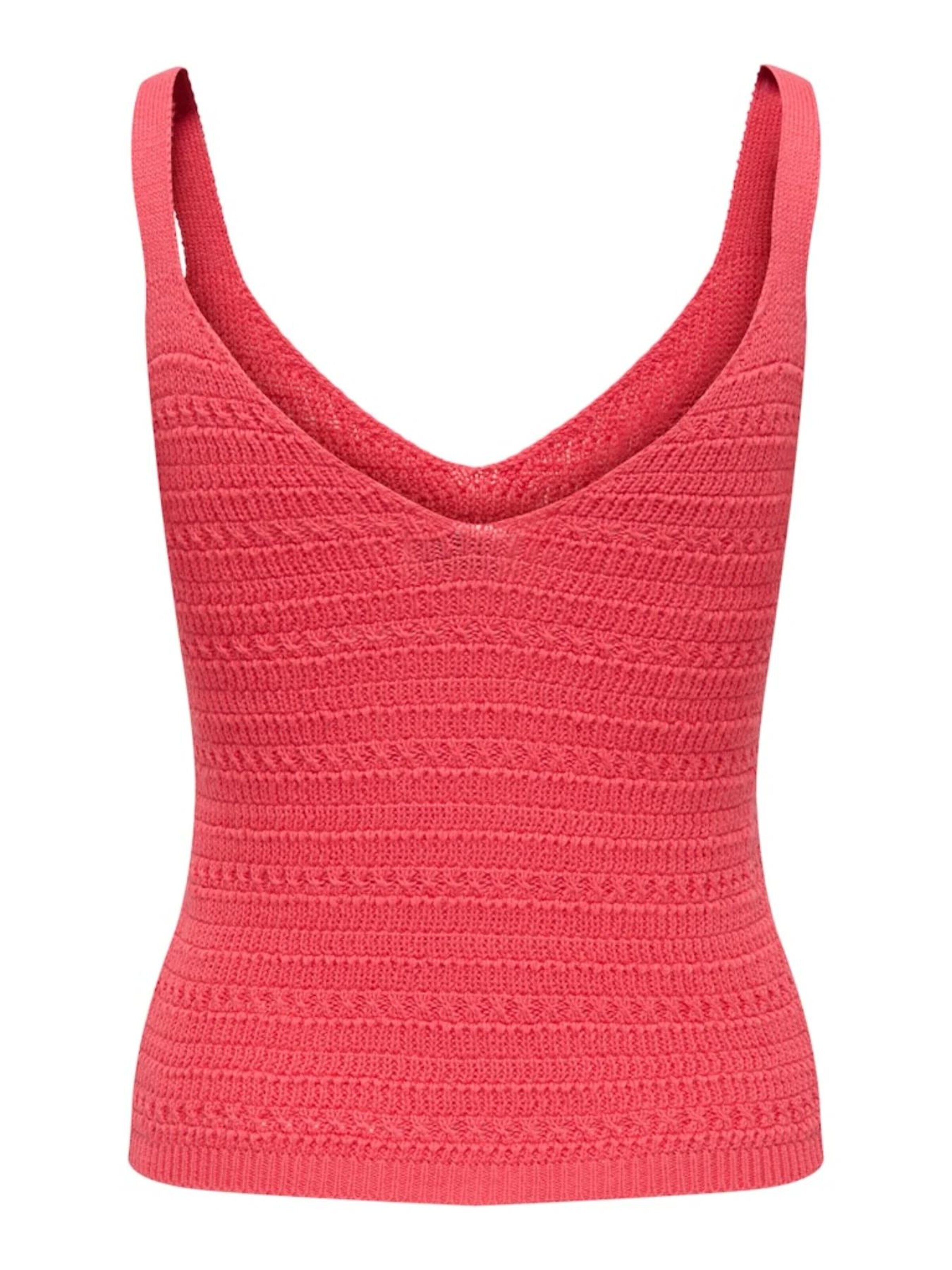 JDY Gebreide top 'JDYTROPICA S/L V-NECK TOP' in Rood