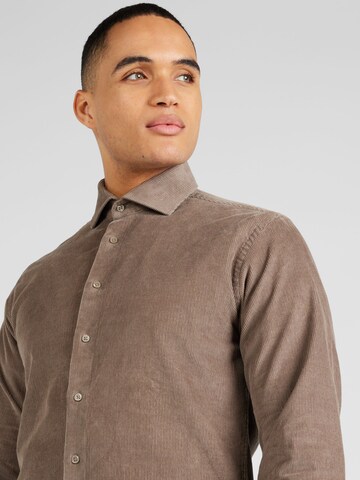 Bruun & Stengade Slim Fit Hemd 'Nicklaus' in Beige