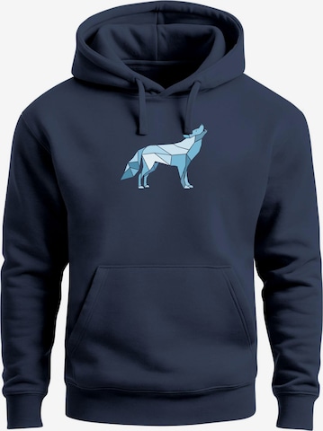 Neverless Sweatshirt 'Polygon Wolf Blau' in Blau: Vorderseite