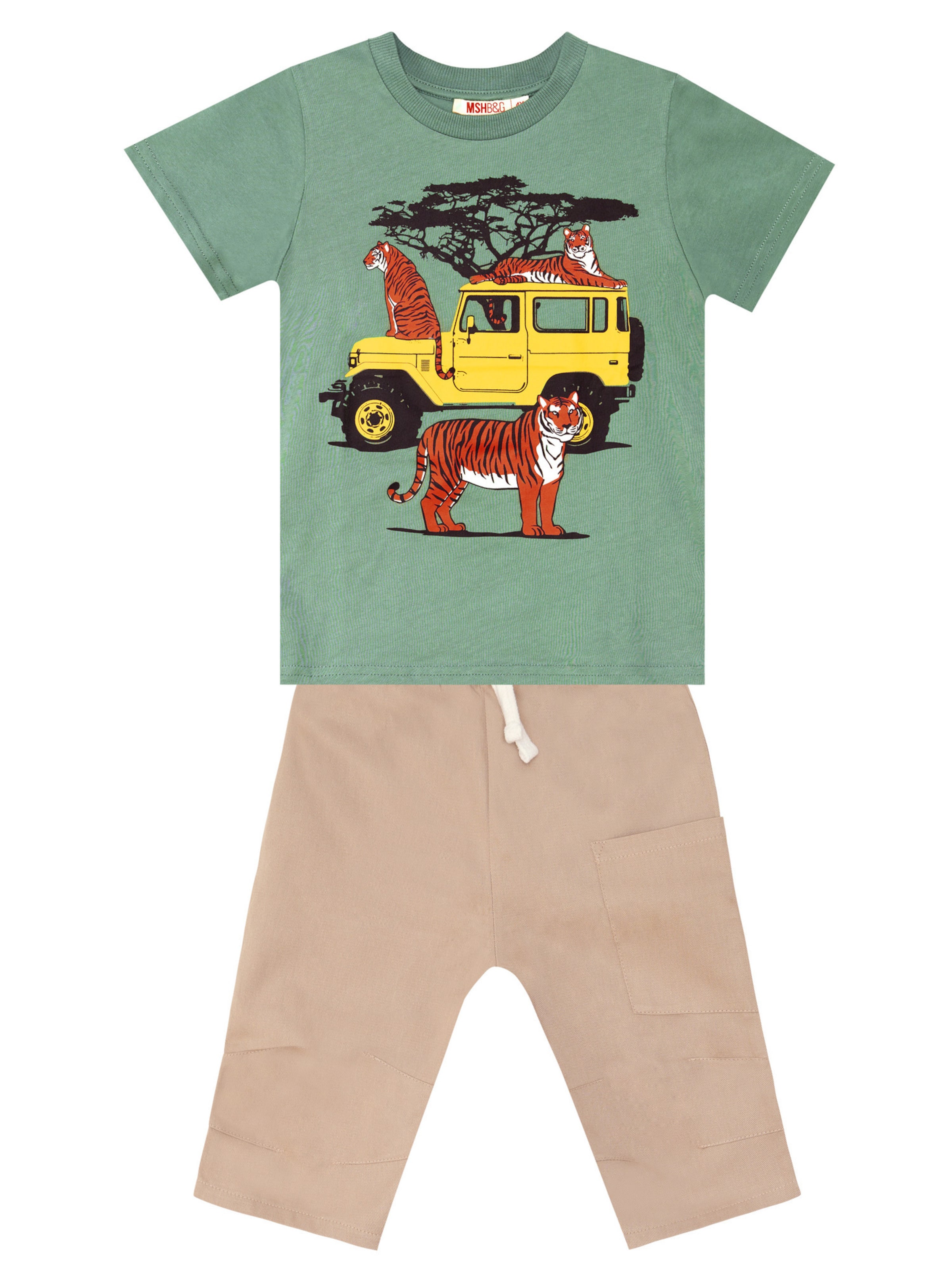 Set 'Safari' di Denokids in verde: frontale