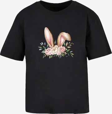 F4NT4STIC Shirt 'Blumen Osterhasen Ohren Dekor' in Black: front