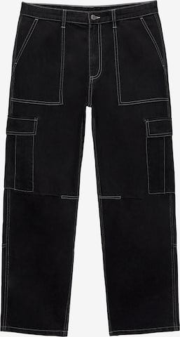 Pull&Bear Loose fit Cargo Jeans in Black: front