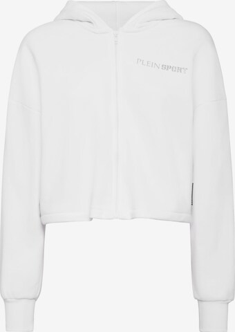 Plein Sport - Sudadera con cremallera 'Scratch' en blanco: frente
