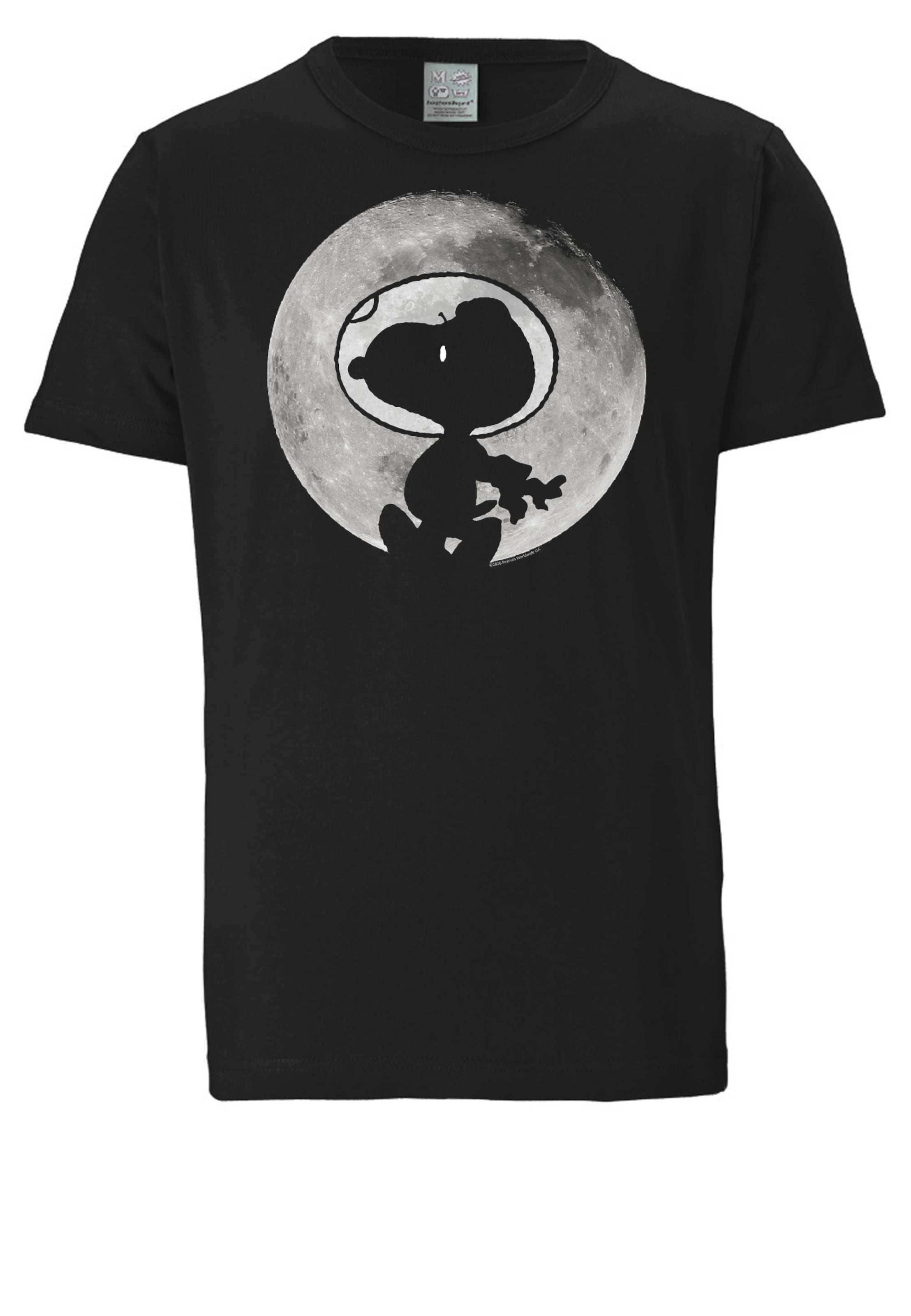 LOGOSHIRT Shirt 'Snoopy - Mond' in Black: front
