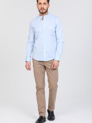 7Camicie Slim fit Zakelijk overhemd 'Caravaggio Poplin Stretch Man Shirt White' in Blauw