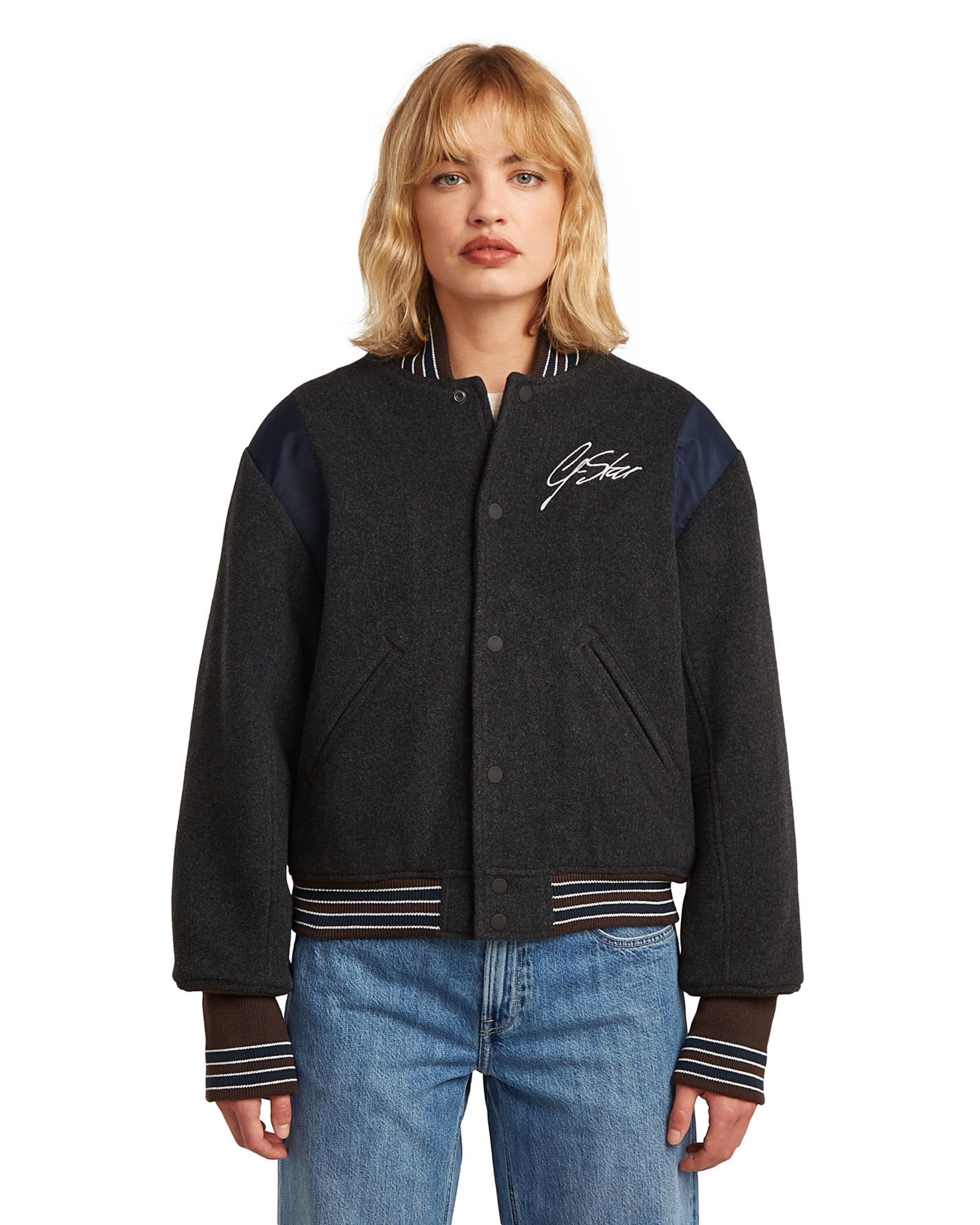 G-STAR Between-season jacket 'Cropped Varsity' in Grey: front