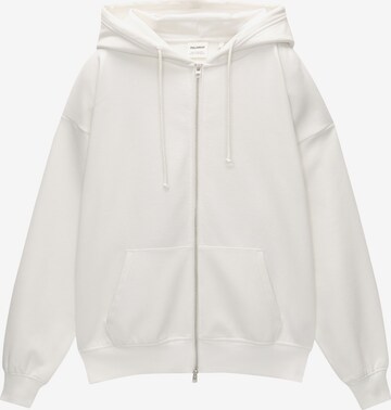 Pull&Bear Zip-Up Hoodie in White: front