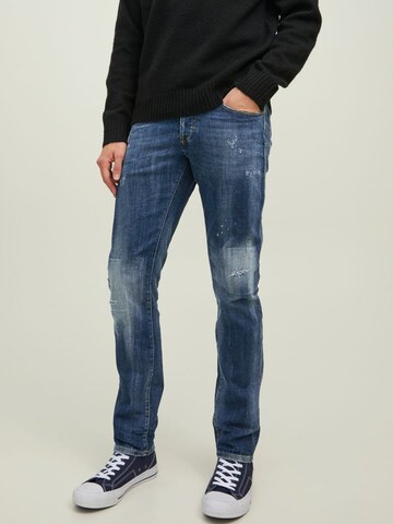 Slimfit Jeans 'GLENN' de la JACK & JONES pe albastru: față